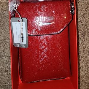 Red Leather Guess Crossbody Wallet